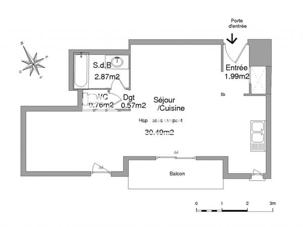Location Studio 37.28 m² - LE VIEUX LOGIS Toulon 83000