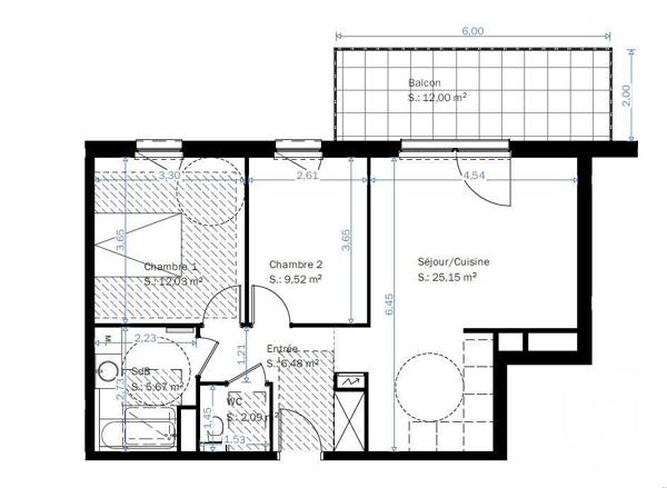 Appartement F3 à vendre  3 pièces - 60,94 m2 LINGOLSHEIM - 67