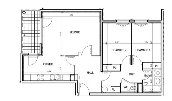 Dpt Haute Savoie (74), à vendre FAVERGES appartement T3 ( 73,83 m2) Expo Nord Ouest au 2ème étage avec terrasse