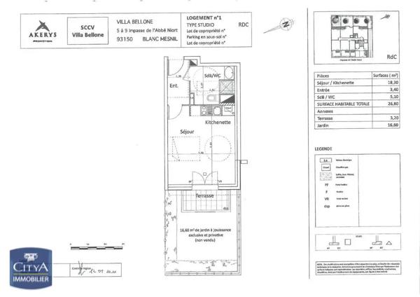 Appartement à vendre 1 pièce 27m² Le Blanc-Mesnil (93150)