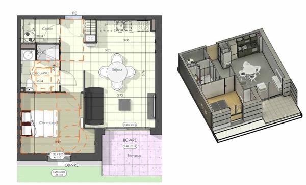 Appartement à vendre |                                       Neuville-de-Poitou |                                        2 pièces  |  44 m²