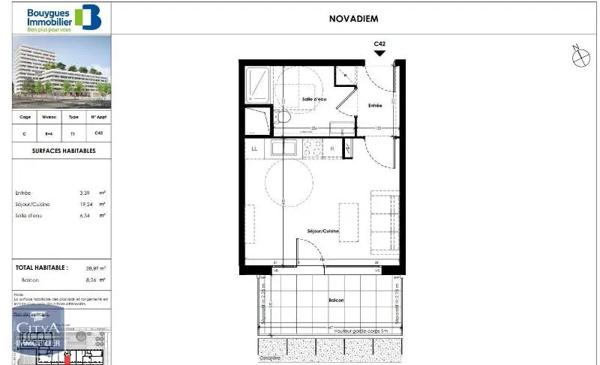 Appartement à louer 1 pièce 28.97m²