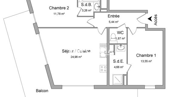 Location Appartement 3 pièces 65.56 m² - Bordeaux 33300