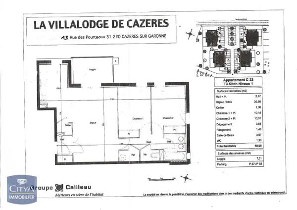 Appartement à louer 3 pièces 58.03m² Cazères (31220)