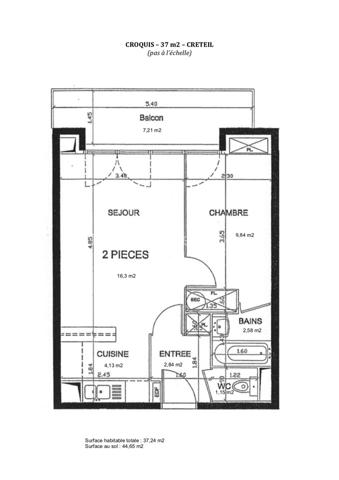 CRETEIL-F2-37 m2 avec Balcon et place de parking