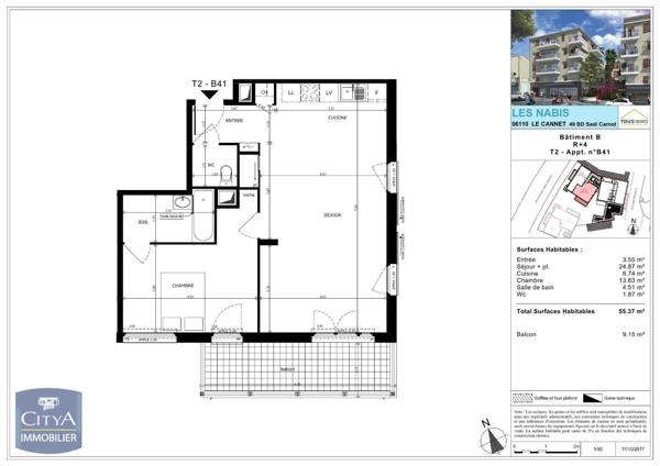 Appartement à vendre 2 pièces 55.63m² Le Cannet (06110)