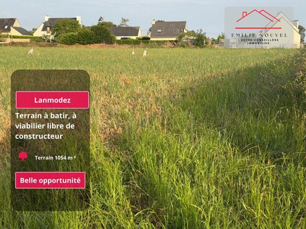 Terrain constructible de 1054 m² au calme à Lanmodez, hors lotissement