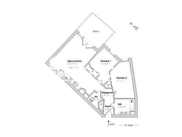 Location Appartement 3 pièces 67.94 m² - RUE DE LA POMME D'OR Bassens 33530