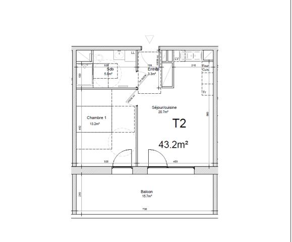 Appartement 2 pièces 43.2 m2