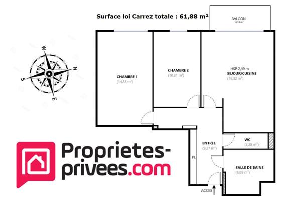Appartement  3 pièce(s) 61.88 m2