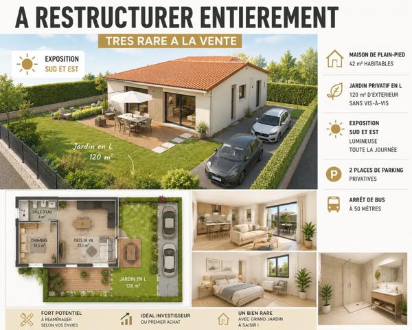 Appartement à vendre 2 pièces à TAPONAS (69220 ) - TRES RARE – BÂTI À RESTRUCTURER ENTIÈREMENT – FORT POTENTIEL