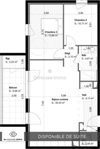 Appartement à vendre 3 pièces de 69 m²