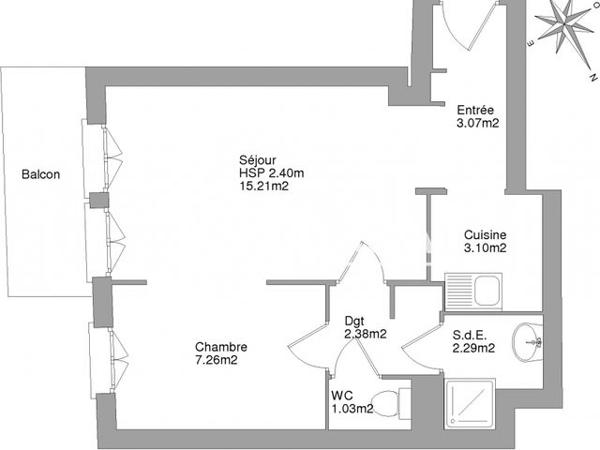 Location Appartement 2 pièces 34.34 m² - 1 ROND POINT DE L'AUBE Cergy Le Haut 95800