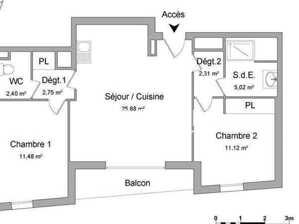 Location Appartement 3 pièces 60.75 m² - 62 BIS RUE LEON BLUM Villeurbanne 69100
