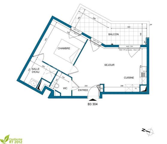 Appartement 2 pièces neuf, balcon