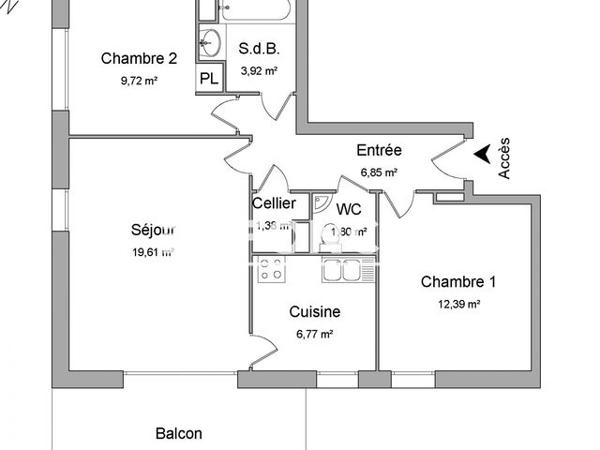 Location Appartement 3 pièces 62.44 m² - 64 ROUTE DU RHIN Strasbourg 67000