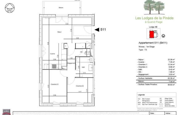 Appartement à vendre    3 pièces • 62,40 m2 Quend