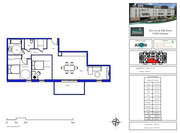 T3 neuf , balcon, places de parking sur Amboise 73.58m2