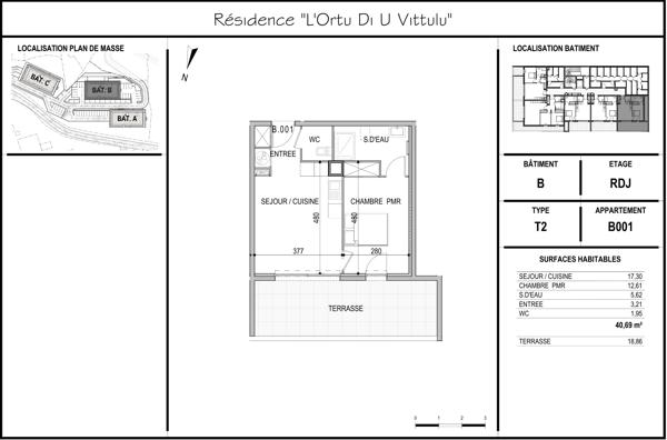 Appartement 2 pièce(s) 1 chambre(s) 40.69 m²