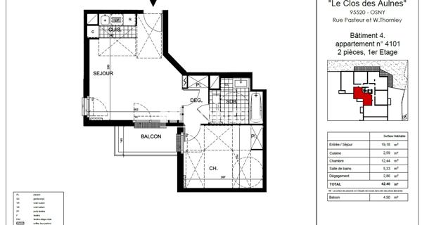 Location Appartement 2 pièces 42.4 m² - Osny 95520