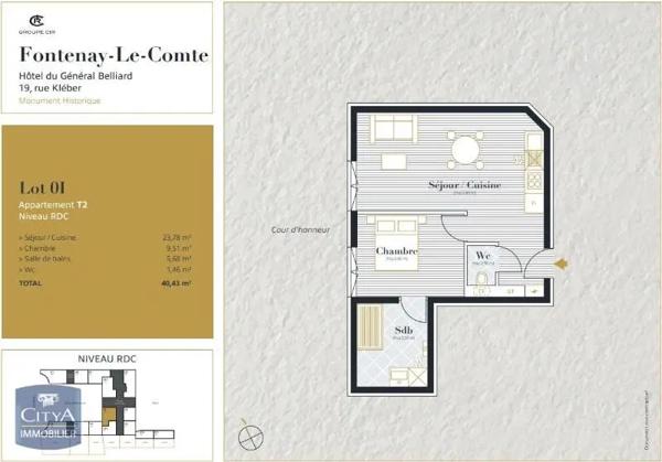 Appartement à louer 2 pièces 39.5m² Fontenay-le-Comte (85200)