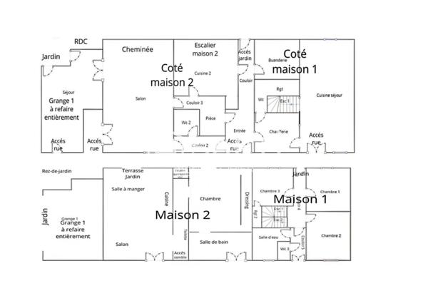 Propriété de 2 maisons, jardin, multiples projets