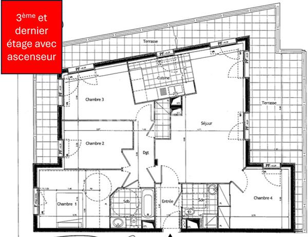 Vente Appartement Palaiseau 5 pièce(s) 95m2 en dernier étage avec terrasse et parking