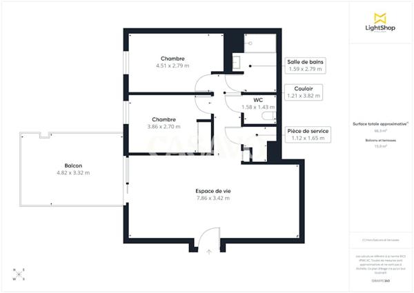 Vente Appartement 3 pièces de 66m² - 33400 Talence