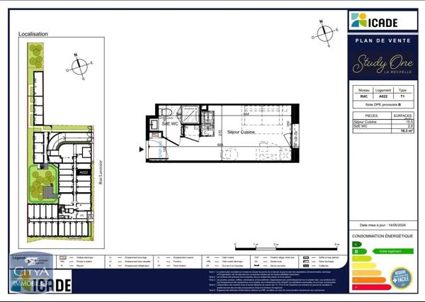 Appartement à louer 1 pièce 18.3m² La Rochelle (17000)