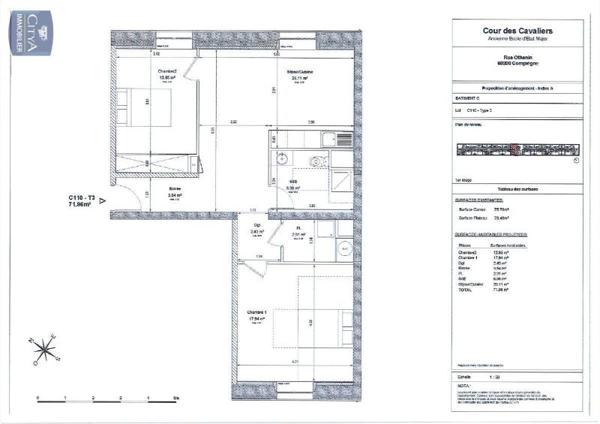 Location appartement Compiègne (60200) 3 pièces 71.96m²
