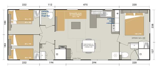 Mobil home 40 m2, 3 chambres à 20 m de la plage.