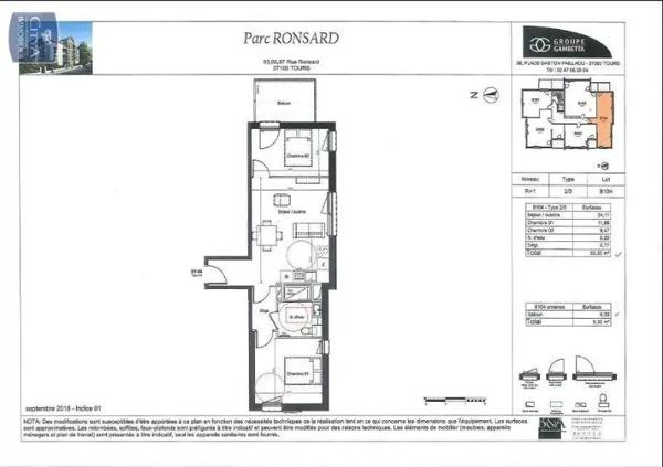Appartement à louer 3 pièces 53.2m² Tours (37100)