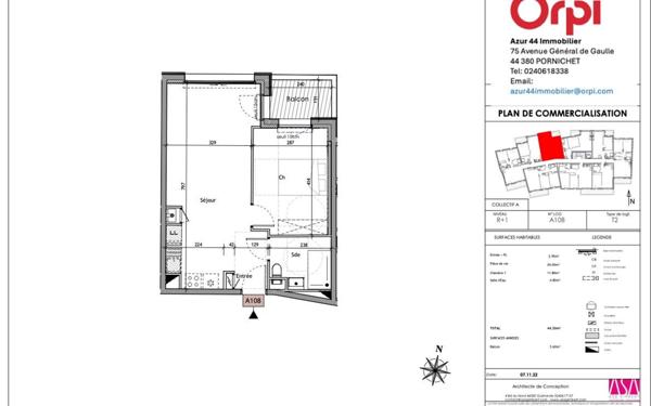 Appartement à vendre    2 pièces • 44,20 m2 Saint-Nazaire