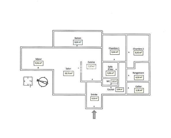 Orléans (45000) ORLEANS (45) – Quartier Madeleine – Résidence sécurisée - Appartement balcon 77 m² - 4 P. 2 chbres – cellier,