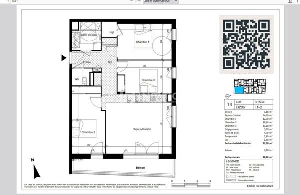 Beau T4 de 77.30 m² avec terrasse 9.10 m²