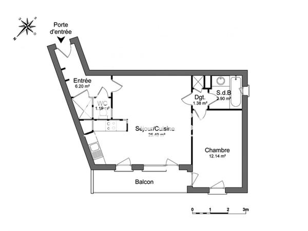 Location Appartement 2 pièces 49.3 m² - 2 RUE DU MAL LECLERC - ENTREE C Luce 28110