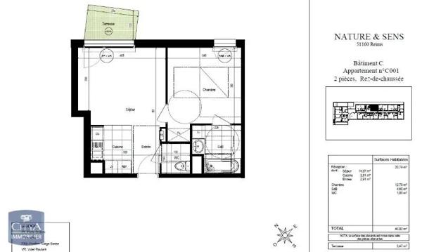 Appartement à louer 2 pièces 40.02m²