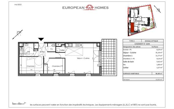 Appartement à vendre    3 pièces • 66,80 m2 La Chevrolière