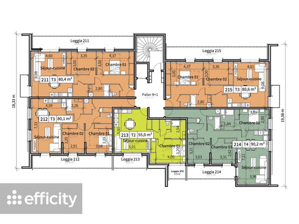 Appartement 2 pièces - 55 m²