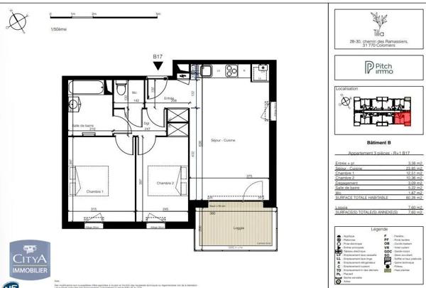 Appartement à louer 3 pièces 60.28m² Colomiers (31770)