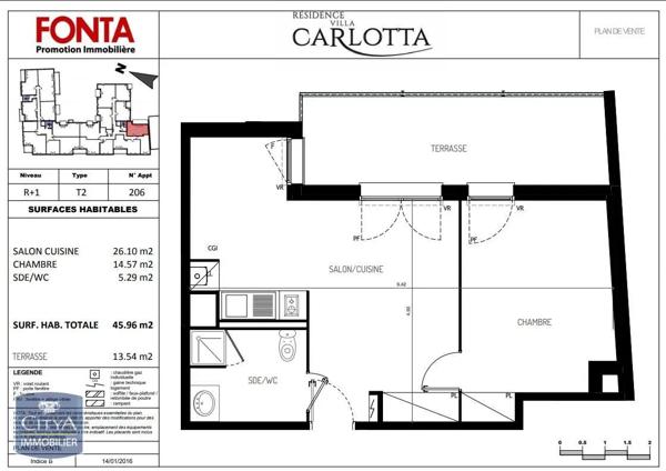 Appartement à louer 2 pièces 45.68m²