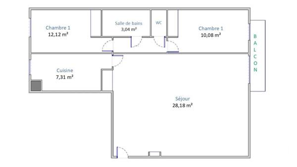 Appartement F3 à vendre  3 pièces - 64,31 m 2   COLOMBES  - 92