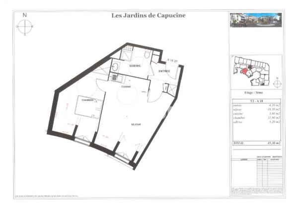 À louer, appartement d'environ 43,3 m², 2 pièces à VILLIERS SUR MARNE (94350).