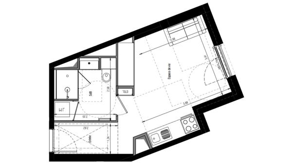 Studio à vendre 27 m² Vanves