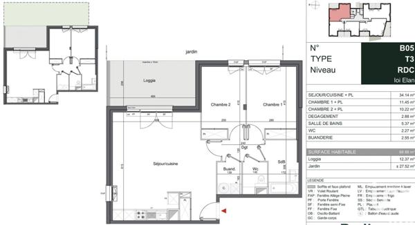 Appartement 3 pièces de 69 m² à Mérignac (33700)