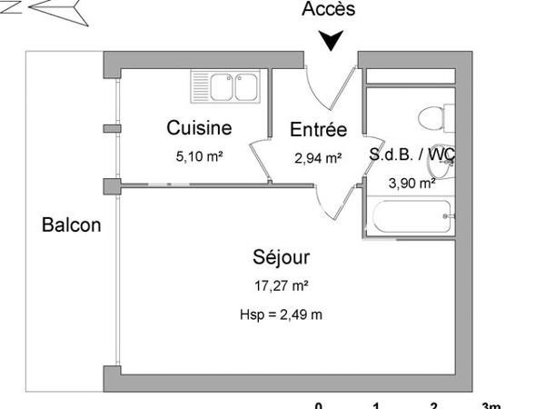 Location Studio 29.21 m² - 68 RUE DES ECOLES Chambery 73000