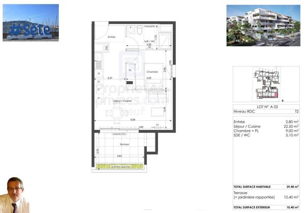 Corniche de Sète. T2 de standing, Terrasse 10 m² Sud, Bord de Mer