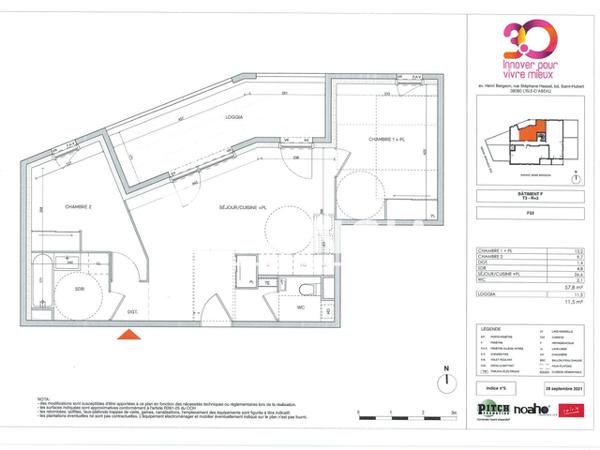 Location Appartement 3 pièces 57.8 m² - 25 RUE STEPHANE HESSEL - SDC 3.0 L'isle D'abeau 38080