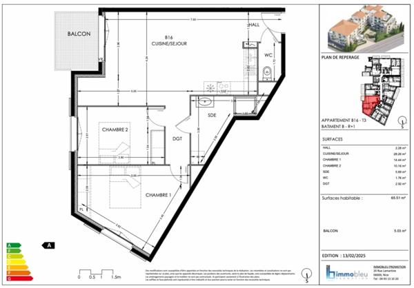 AURIBEAU, T3 de 65,51m2 au 1er étage + Parking, dans une résidence neuve