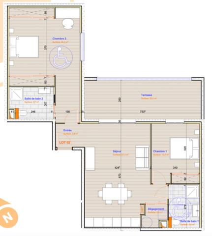 BASTIA (20) appartement à vendre 3 pièces de 83,70 m2 avec terrasse de 20 m2